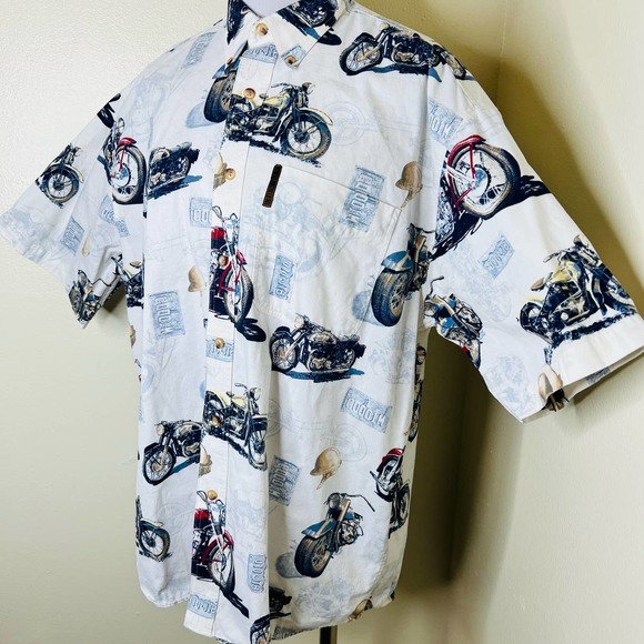 North River Button Down Shirt Mens MEDIUM Motorcycles Biker Short Sleeve Cotton - Picture 2 of 8